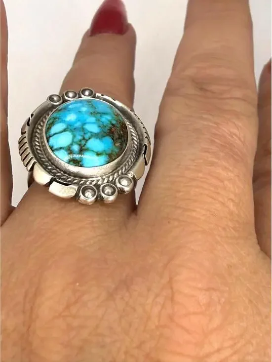 Authentic Handmade Navajo Daniel Benally Sonoran Gold Turquoise Ring – Size 7 - Picture 5 of 7